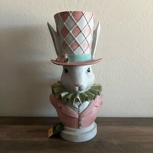 18" Mad Hatter Bunny Rabbit Top Hat Flower Pot Spring & Easter Garden Home Décor